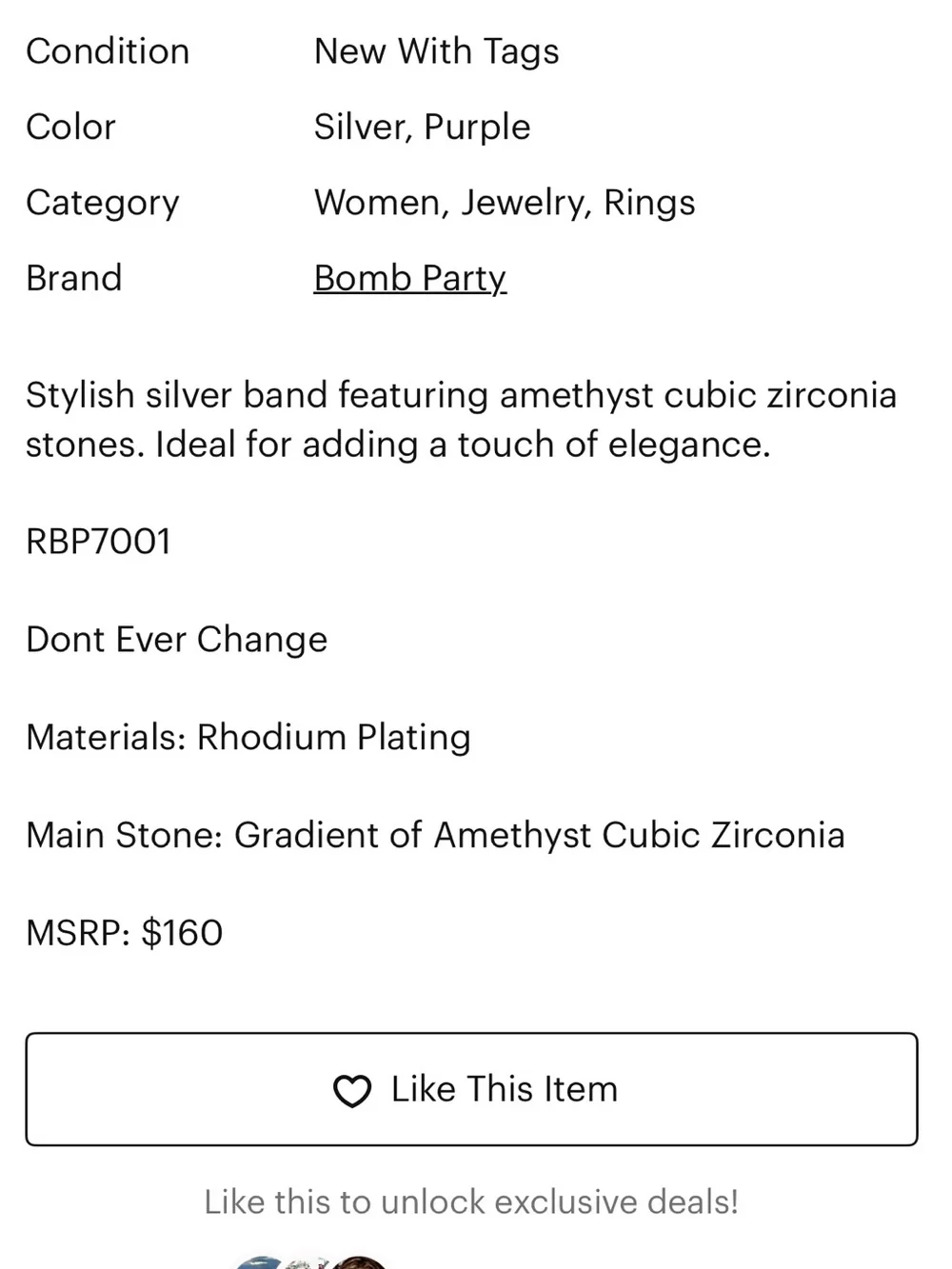 Bomb Party sz7 Don’t Ever Change dual band rings with Amethyst Cubic Zirconia